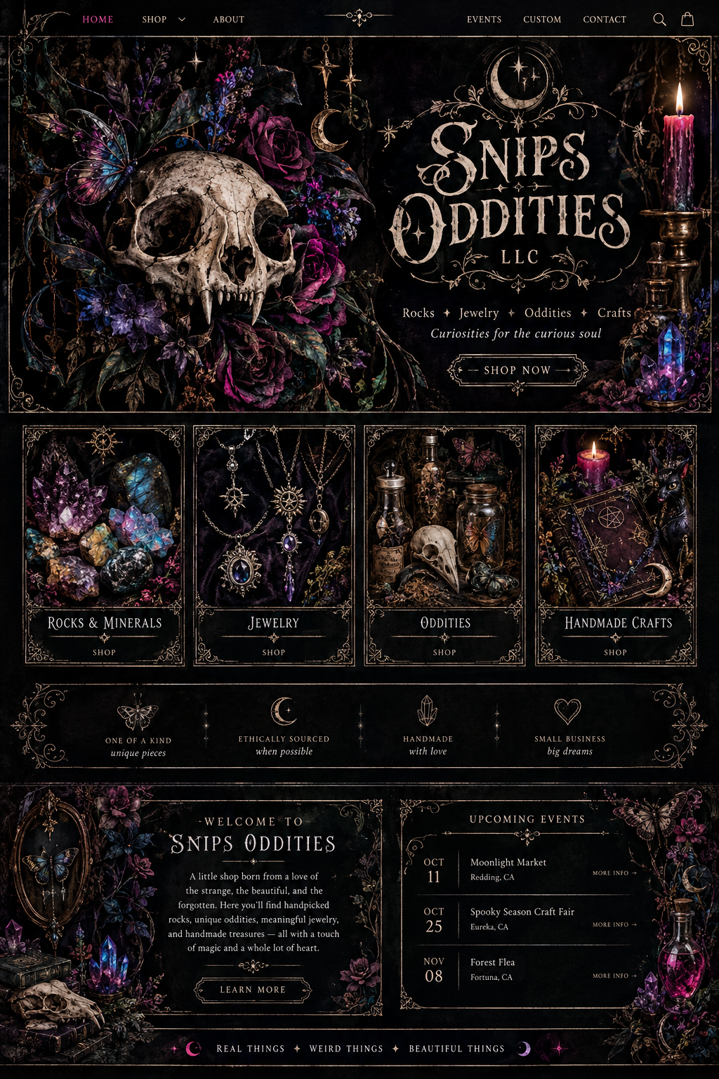Gothic Snips Oddities curiosity cabinet concept
